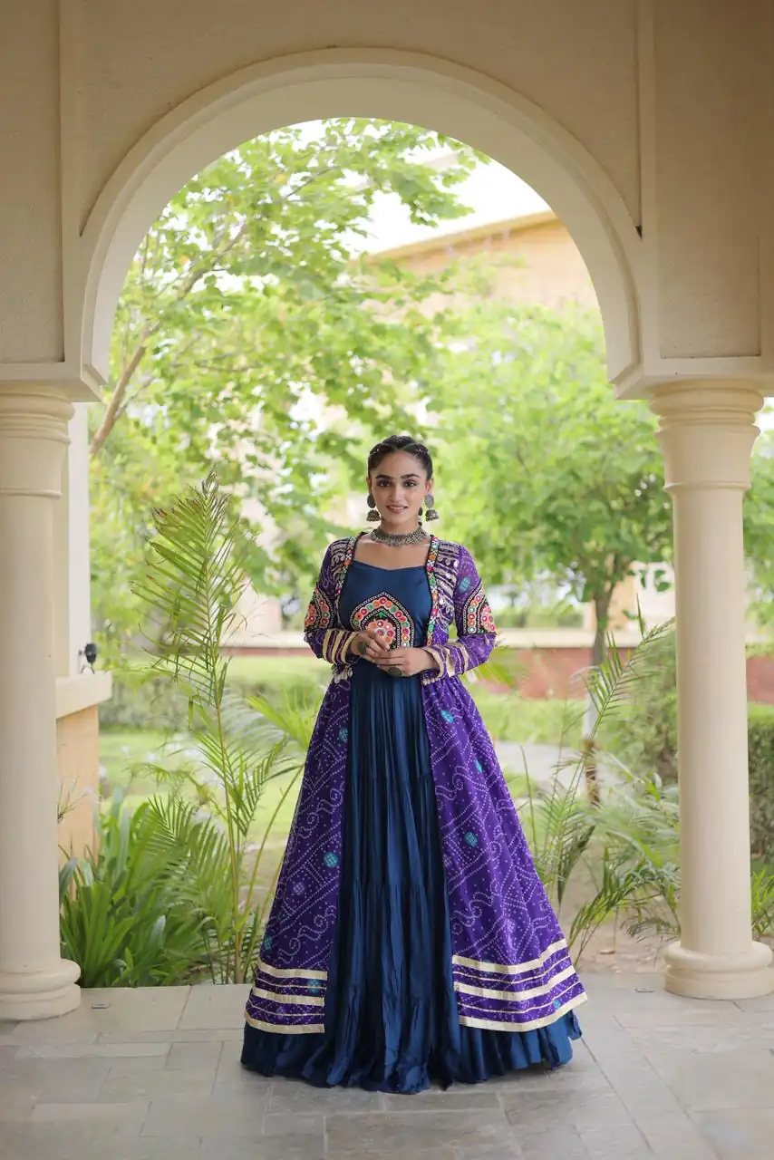Trendy Navy Blue Rayon Patch Work Work Lehenga Choli - Image 3