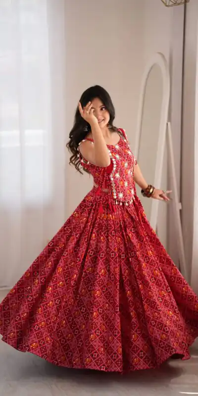 Trendy Red Rayon Digital Print Work Lehenga Choli