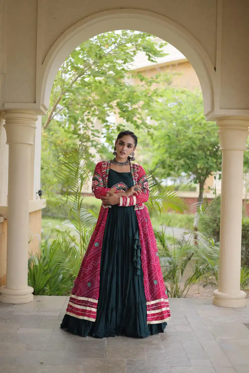 Trendy Teal Rayon Patch Work Work Lehenga Choli - Image 3