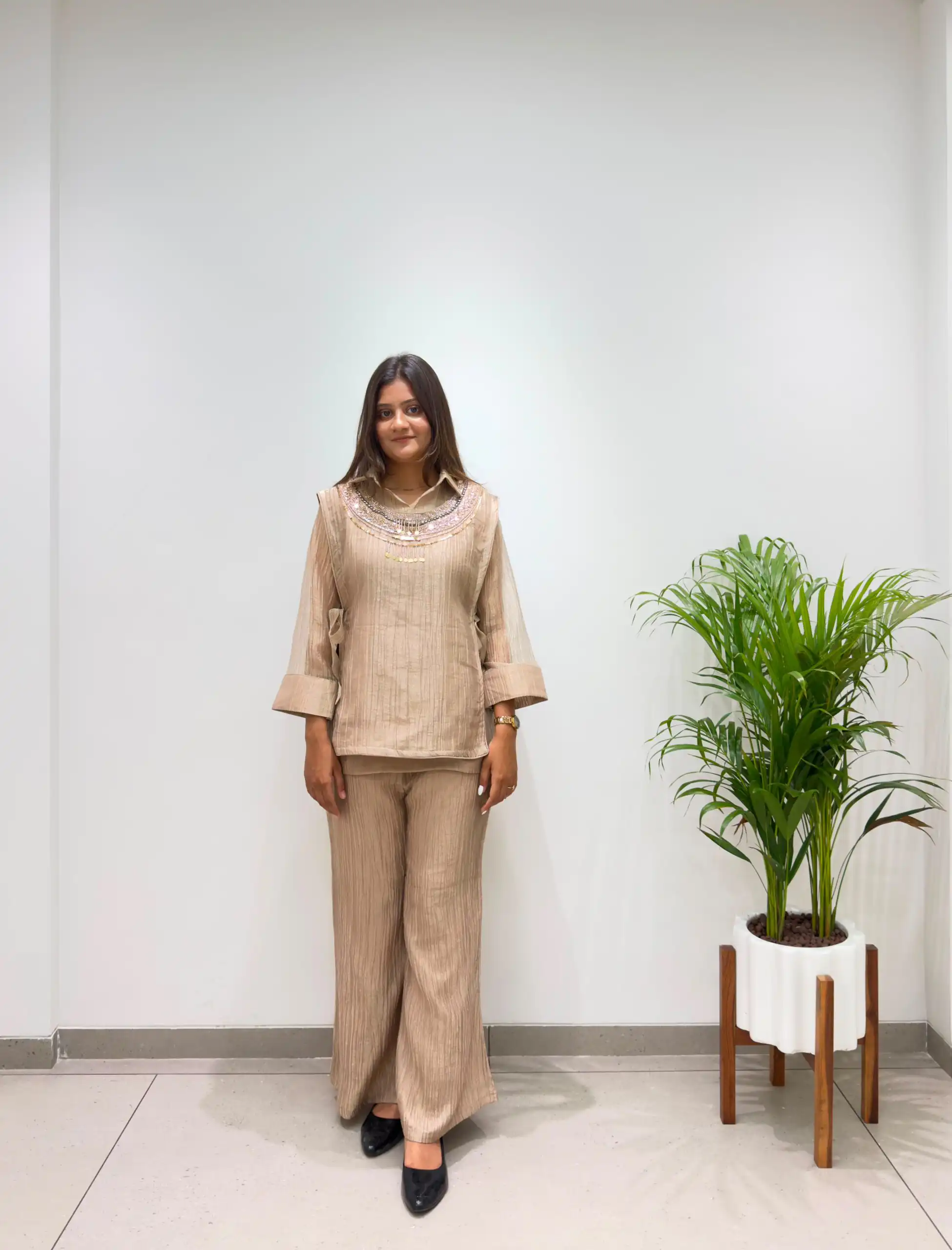 Unique Cream Salsa Silk Hand Work Kurti - Image 2