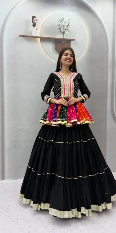PC 600 Black in Pure Cotton Mirror Work & Gamthi Work Lehenga Choli . Exclusive Offer ₹3049. Delivery 4-6 Working Days. Shop now. | Lehenga, Bollywood Lehenga, Creative Lehenga, Designer Lehenga, Embroidered Lehenga, Party Wear Lehenga