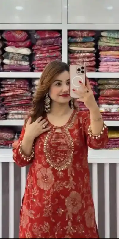 ST 1207 Red Faux Georgette Salwar Suit with Embroidery Work. Available at ₹2949 only. Delivery 4-6 Working Days. Shop now. | Jump Suits, Tops & Bottoms, Track Suits, Salwar suit, Casual Suits, Creative suits, Designer Suits, Palazzo Suits, Party Wear Suits, Patiala Suits, Straight Suits, Trendy Wear