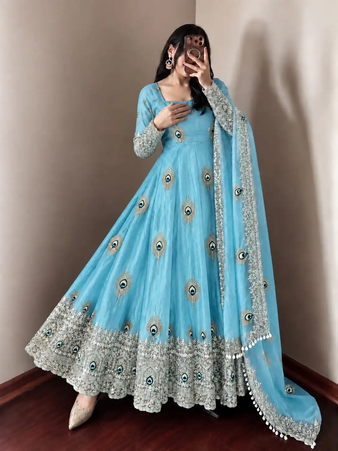SRK 5372 Blue Fendy Silk Gown with Embroidery Work & Sequins Work. Special Price ₹2799. Delivery 4-6 Working Days. Shop now. | Gowns, Bollywood Gowns, Creative Gowns, Designer Gowns, Embroidered Gowns, Party Wear Gowns