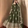 SRK 5372 Mehendi Fendy Silk Gown with Embroidery Work & Sequins Work. Special Price ₹2799. Delivery 4-6 Working Days. Shop now. | Gowns, Bollywood Gowns, Creative Gowns, Designer Gowns, Embroidered Gowns, Party Wear Gowns