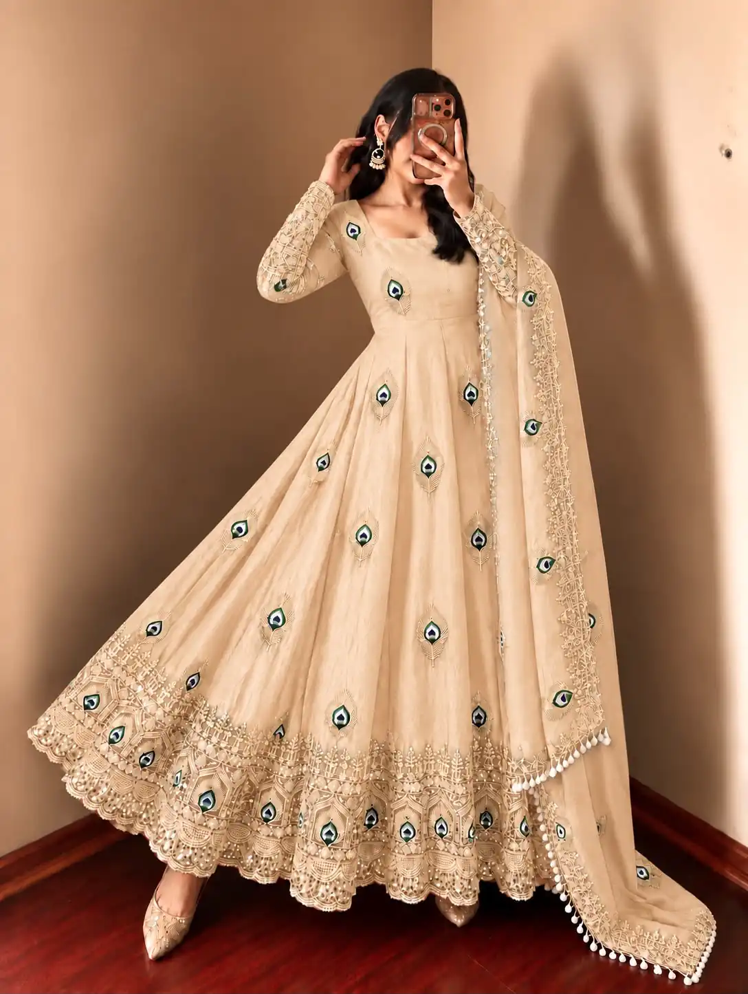 SRK 5372 Off White Fendy Silk Gown with Embroidery Work & Sequins Work. Special Price ₹2799. Delivery 4-6 Working Days. Shop now. | Gowns, Bollywood Gowns, Creative Gowns, Designer Gowns, Embroidered Gowns, Party Wear Gowns