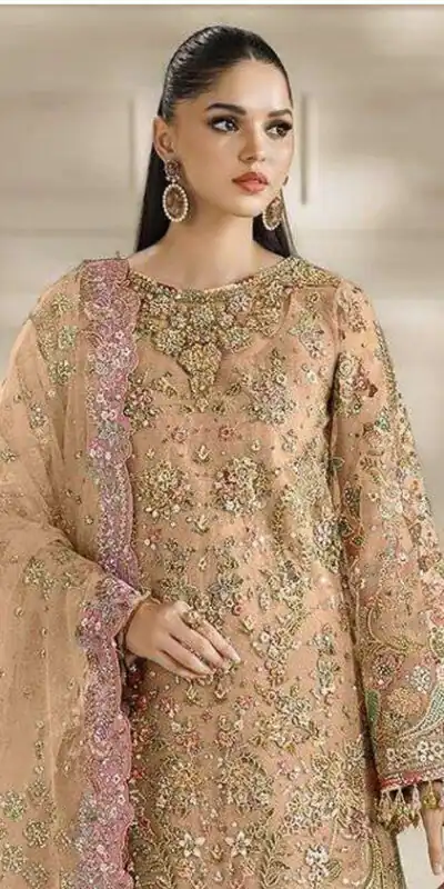 FC 1231 Peach Chiffon Salwar Suit with Embroidery Work & Sequins Work. Introductory Price ₹2949. Delivery 4-6 Working Days. Shop now. | Jump Suits, Salwar suit, Casual Suits, Creative suits, Designer Suits, Palazzo Suits, Party Wear Suits, Patiala Suits, Straight Suits