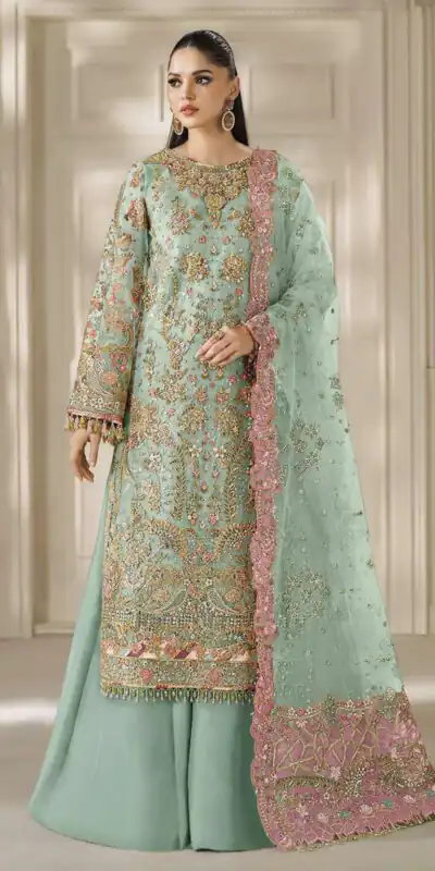 FC 1231 Sea Green Chiffon Salwar Suit with Embroidery Work & Sequins Work. Introductory Price ₹2949. Delivery 4-6 Working Days. Shop now. | Jump Suits, Salwar suit, Casual Suits, Creative suits, Designer Suits, Palazzo Suits, Party Wear Suits, Patiala Suits, Straight Suits