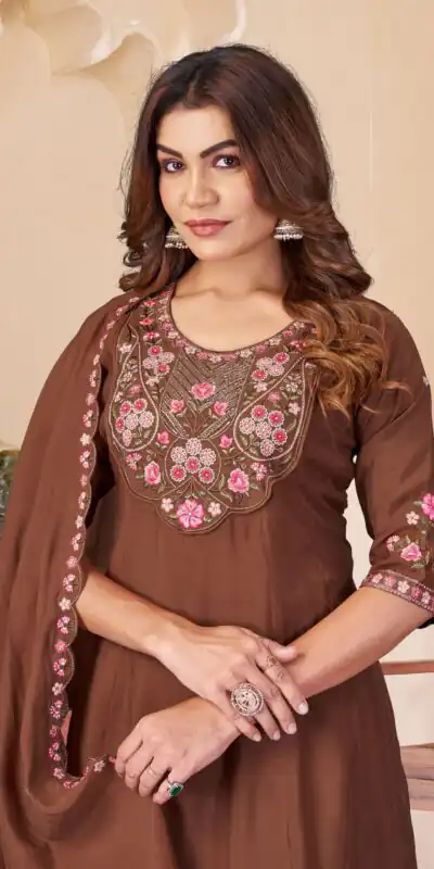 DIVA 172 Brown Mal Chanderi Salwar Suit Perfect for Wedding, Party, Baisakhi, Housewarming, Sangeet – Introductory Price ₹2799. Delivery 4-6 Working D | Jump Suits, Salwar suit, Casual Suits, Creative suits, Designer Suits, Palazzo Suits, Party Wear Suits, Patiala Suits, Straight Suits