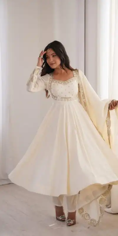 ZF 5026 White Colour Roman Silk Salwar Suit with Embroidery Work. Best Price ₹2399. Delivery 4-6 Working Days. Online Shop now. | Anarkali Suits, Bollywood Anarkali, Creative-Anarkali, Designer Anarkali, Embroidered Anarkali, Party Wear Anarkali