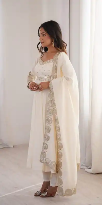ZF 5026 White Colour Roman Silk Salwar Suit with Embroidery Work. Best Price ₹2399. Delivery 4-6 Working Days. Online Shop now. | Anarkali Suits, Bollywood Anarkali, Creative-Anarkali, Designer Anarkali, Embroidered Anarkali, Party Wear Anarkali