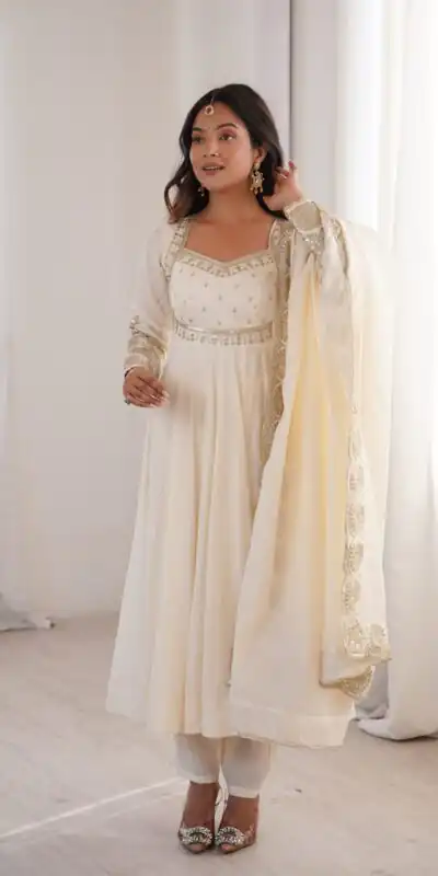 ZF 5026 White Colour Roman Silk Salwar Suit with Embroidery Work. Best Price ₹2399. Delivery 4-6 Working Days. Online Shop now. | Anarkali Suits, Bollywood Anarkali, Creative-Anarkali, Designer Anarkali, Embroidered Anarkali, Party Wear Anarkali