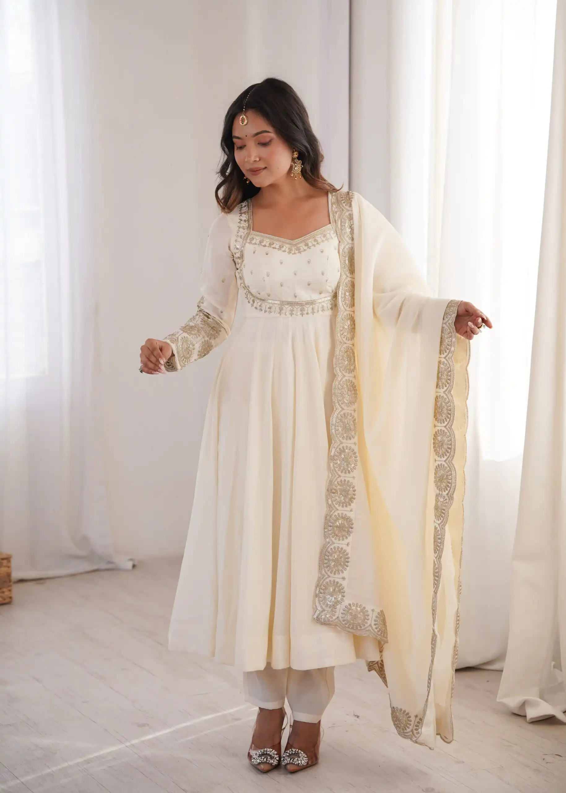 ZF 5026  White Colour Roman Silk Salwar Suit with Embroidery Work. Best Price ₹2399. Delivery 4-6 Working Days. Online Shop now. | Anarkali Suits, Bollywood Anarkali, Creative-Anarkali, Designer Anarkali, Embroidered Anarkali, Party Wear Anarkali