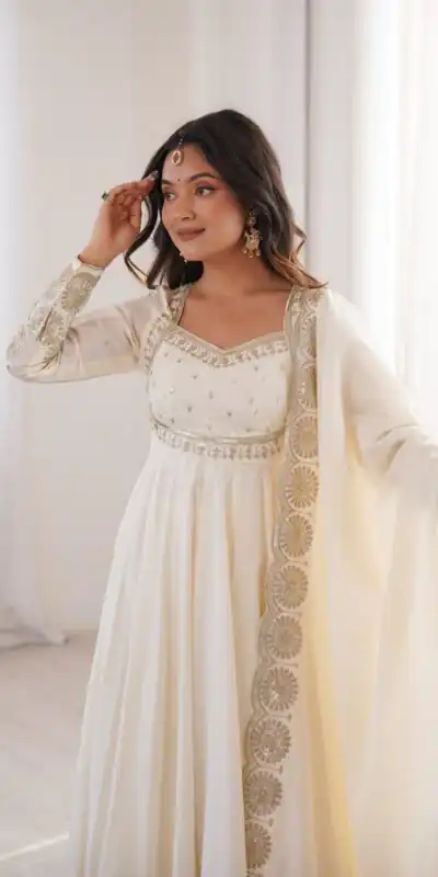 ZF 5026 White Colour Roman Silk Salwar Suit with Embroidery Work. Best Price ₹2399. Delivery 4-6 Working Days. Online Shop now. | Anarkali Suits, Bollywood Anarkali, Creative-Anarkali, Designer Anarkali, Embroidered Anarkali, Party Wear Anarkali