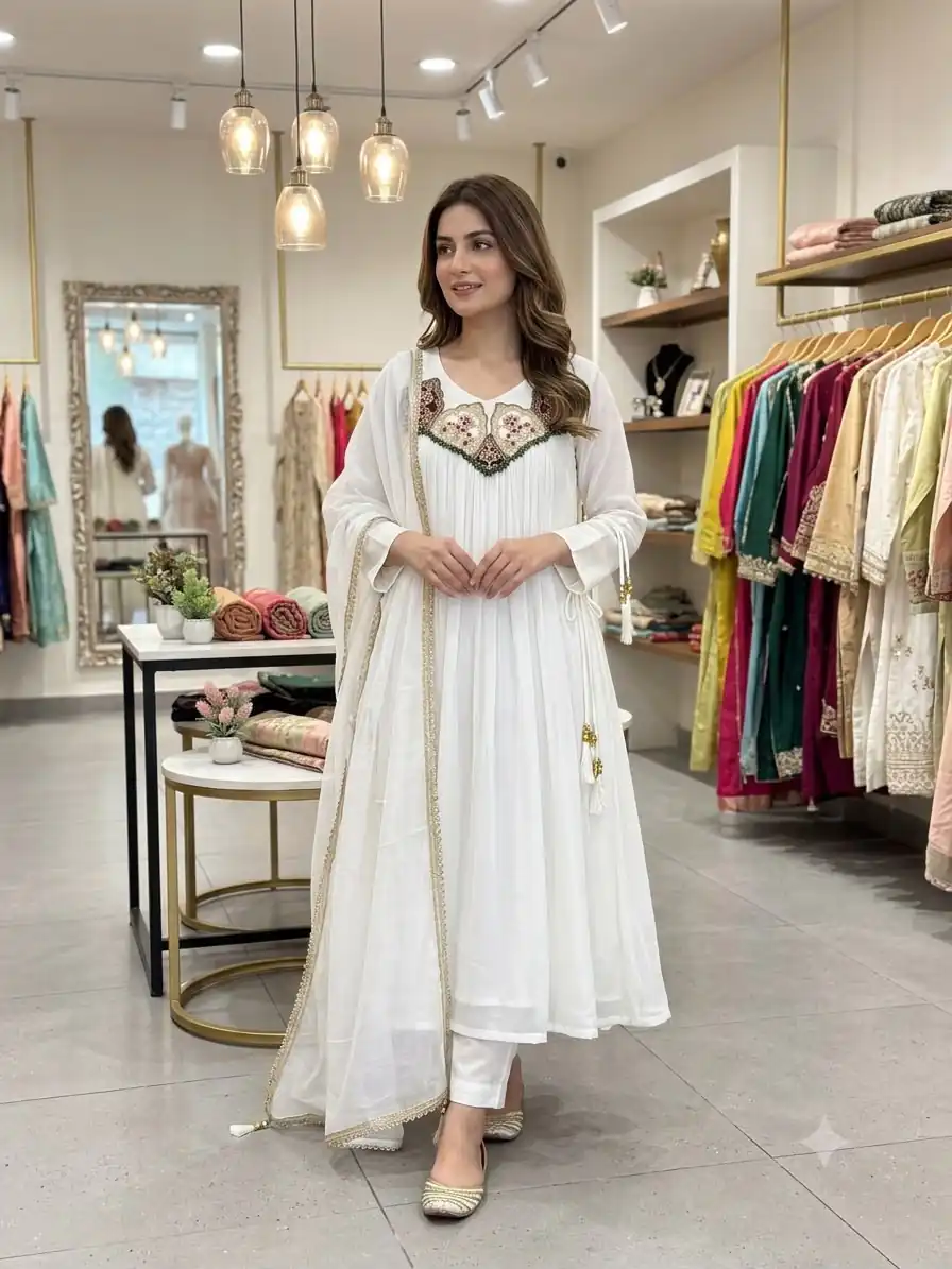 LG 2145 White Mul Chanderi Salwar Suit with Embroidery Work & Sequins Work. Festive Deal ₹2799. Delivery 4-6 Working Days. Shop nowp | Jump Suits, Salwar suit, Casual Suits, Creative suits, Designer Suits, Palazzo Suits, Party Wear Suits, Patiala Suits, Straight Suits