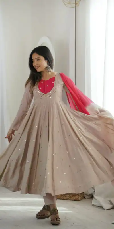 ZF 5023 White Roman Silk Gown with Mirror Work & Embroidery Work. Special Price ₹2099. Delivery 4-6 Working Days. Shop now. | Gowns, Bollywood Gowns, Creative Gowns, Designer Gowns, Embroidered Gowns, Party Wear Gowns
