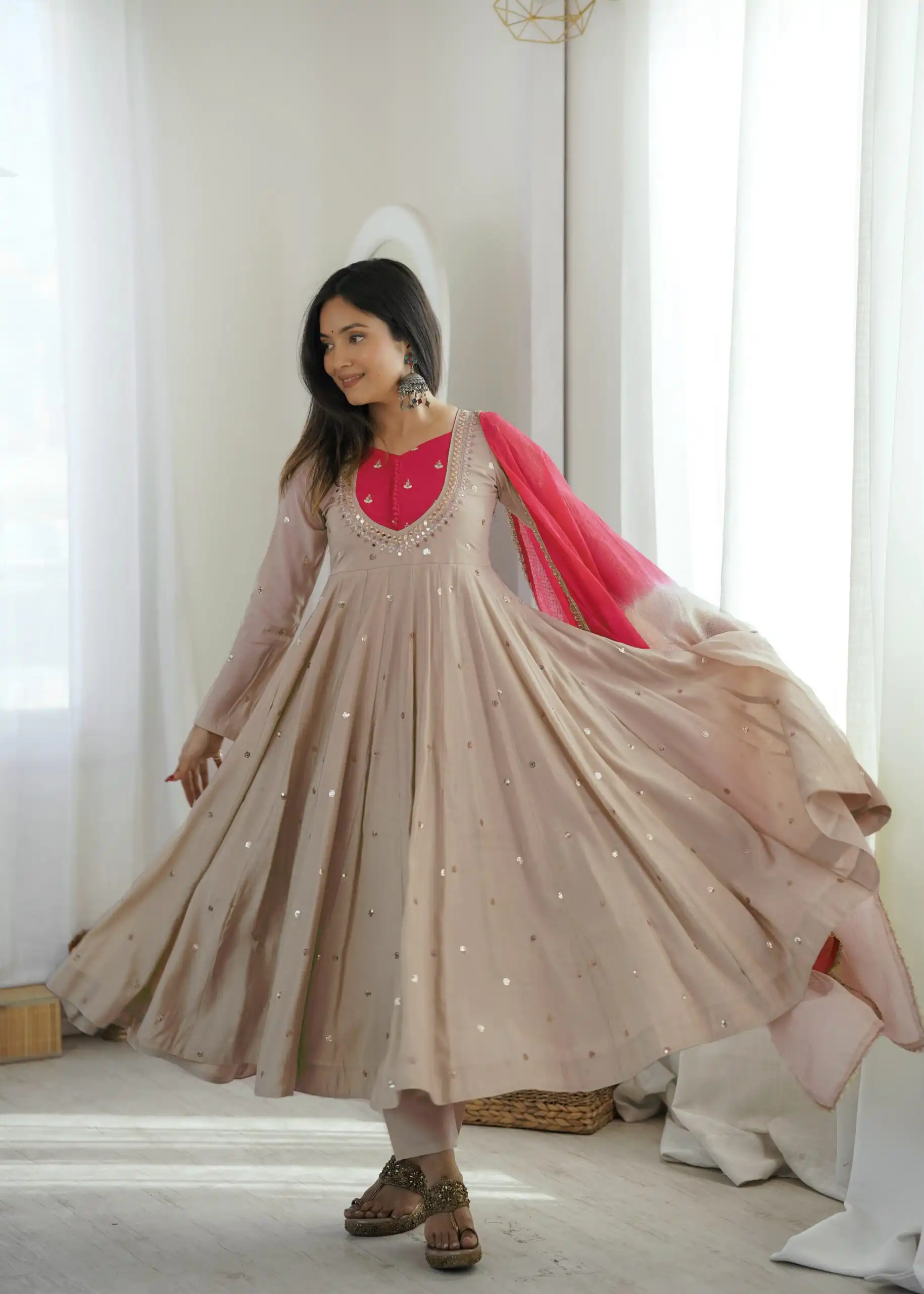 ZF 5023 White Roman Silk Gown with Mirror Work & Embroidery Work. Special Price ₹2099. Delivery 4-6 Working Days. Shop now. | Gowns, Bollywood Gowns, Creative Gowns, Designer Gowns, Embroidered Gowns, Party Wear Gowns