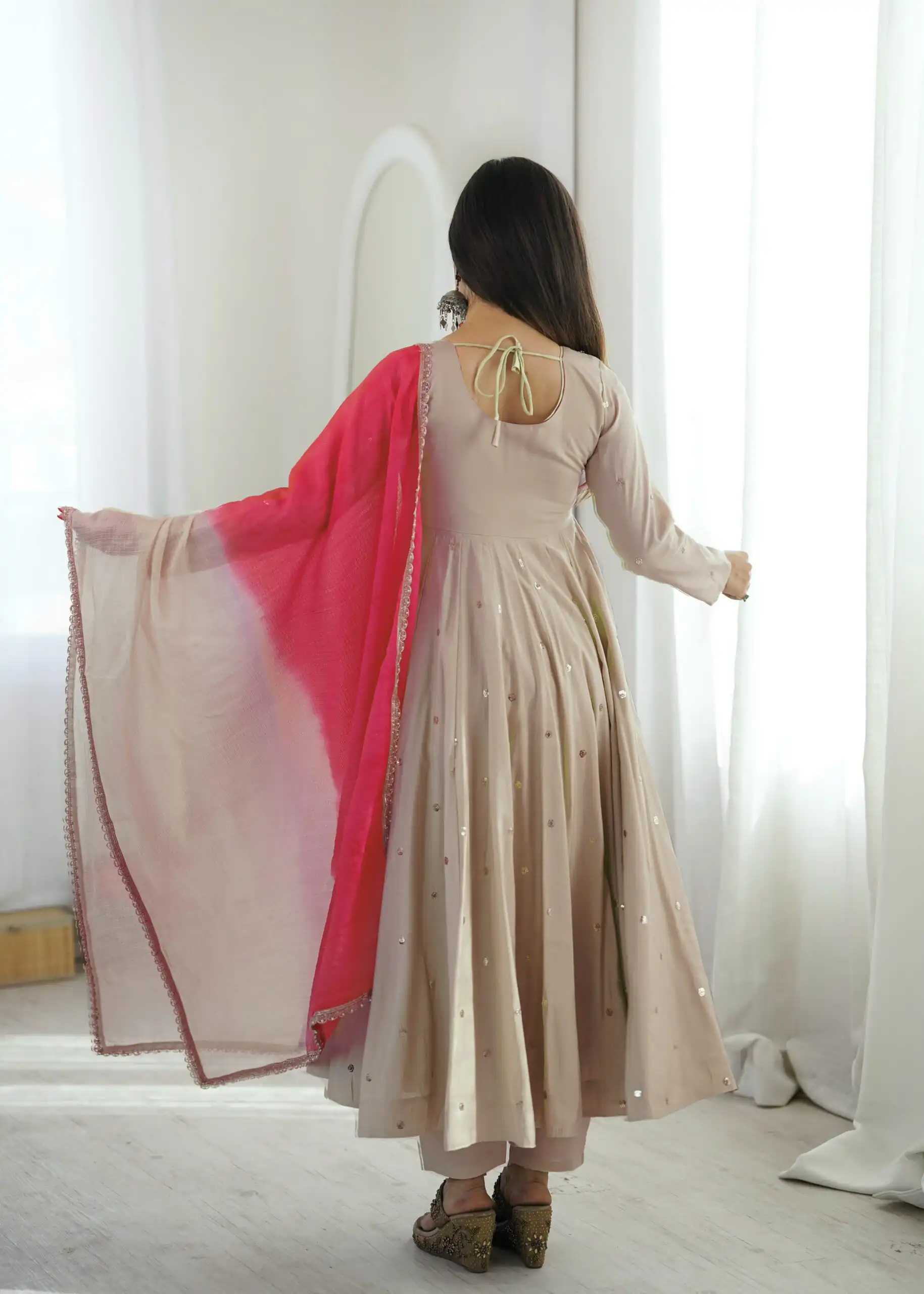 ZF 5023 White Roman Silk Gown with Mirror Work & Embroidery Work. Special Price ₹2099. Delivery 4-6 Working Days. Shop now. | Gowns, Bollywood Gowns, Creative Gowns, Designer Gowns, Embroidered Gowns, Party Wear Gowns
