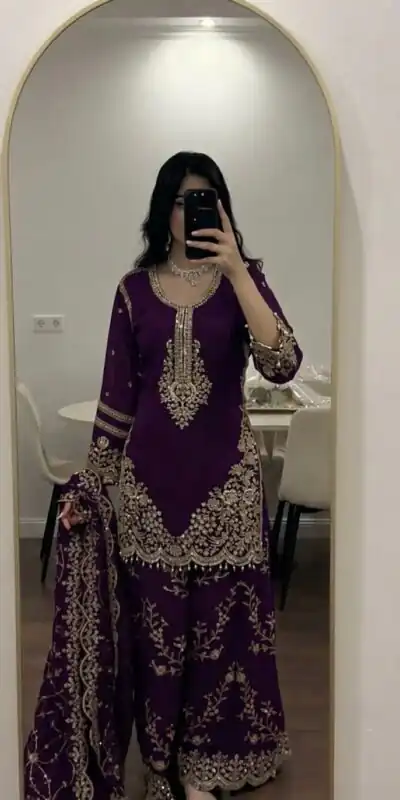 ZSR 3187 Purple Faux Georgette Salwar Suit with Mirror Work & Embroidery Work. Get it for ₹2349. Delivery 4-6 Working Days. Shop now. | Jump Suits, Salwar suit, Casual Suits, Creative suits, Designer Suits, Palazzo Suits, Party Wear Suits, Patiala Suits, Straight Suits