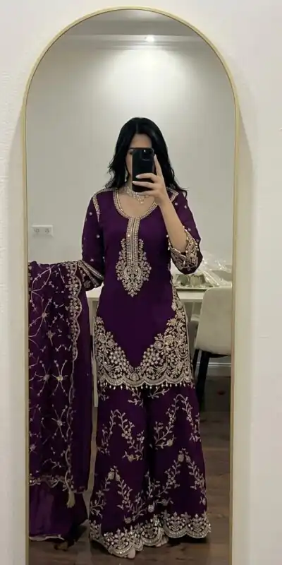 ZSR 3187 Purple Faux Georgette Salwar Suit with Mirror Work & Embroidery Work. Get it for ₹2349. Delivery 4-6 Working Days. Shop now. | Jump Suits, Salwar suit, Casual Suits, Creative suits, Designer Suits, Palazzo Suits, Party Wear Suits, Patiala Suits, Straight Suits