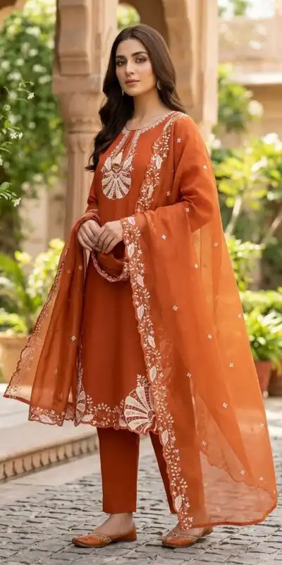 BE 502 Orange Roman Silk Salwar Suit with Sequins Work & Embroidery Work. Available at ₹2199 only. Delivery 4-6 Working Days. Shop now. | Jump Suits, Salwar suit, Casual Suits, Creative suits, Designer Suits, Palazzo Suits, Party Wear Suits, Patiala Suits, Straight Suits