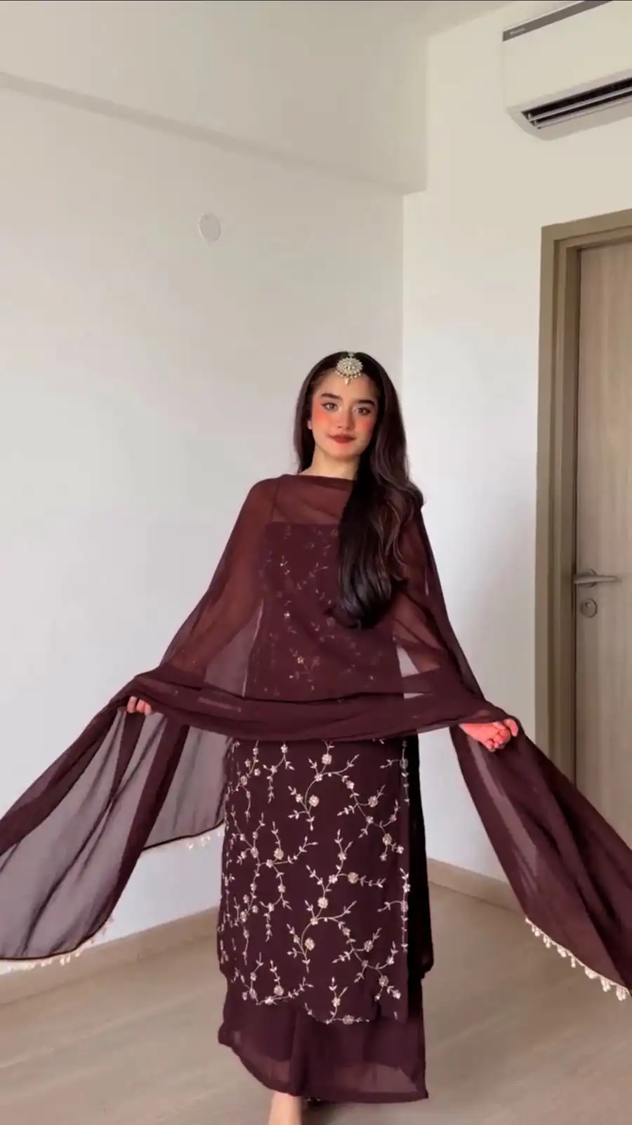 RTC 6067 Brown Faux Georgette Salwar Suit with Mirror Work & Embroidery Work. Get it for ₹2049. Delivery 4-6 Working Days. Shop now. | Jump Suits, Salwar suit, Casual Suits, Creative suits, Designer Suits, Palazzo Suits, Party Wear Suits, Patiala Suits, Straight Suits