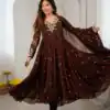 JF 056 Brown Faux Georgette Salwar Suit with Mirror Work & Embroidery Work. Get it for ₹2349. Delivery 4-6 Working Days. Shop now. | Jump Suits, Salwar suit, Casual Suits, Creative suits, Designer Suits, Palazzo Suits, Party Wear Suits, Patiala Suits, Straight Suits