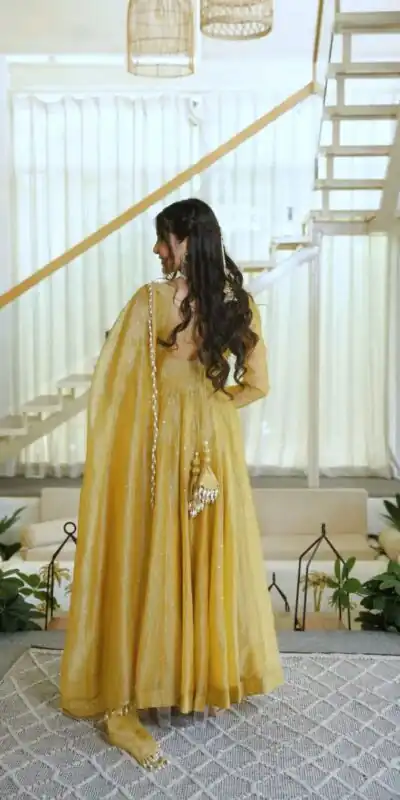 KD 1641 Gold in Salsa Silk Embroidery Work & Sequins Work Gown . Get it for ₹2899. Delivery 4-6 Working Days. Online Shop now. | Gowns, Bollywood Gowns, Creative Gowns, Designer Gowns, Embroidered Gowns, Party Wear Gowns