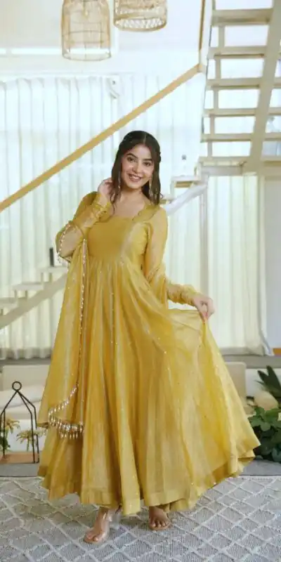 KD 1641 Gold in Salsa Silk Embroidery Work & Sequins Work Gown . Get it for ₹2899. Delivery 4-6 Working Days. Online Shop now. | Gowns, Bollywood Gowns, Creative Gowns, Designer Gowns, Embroidered Gowns, Party Wear Gowns