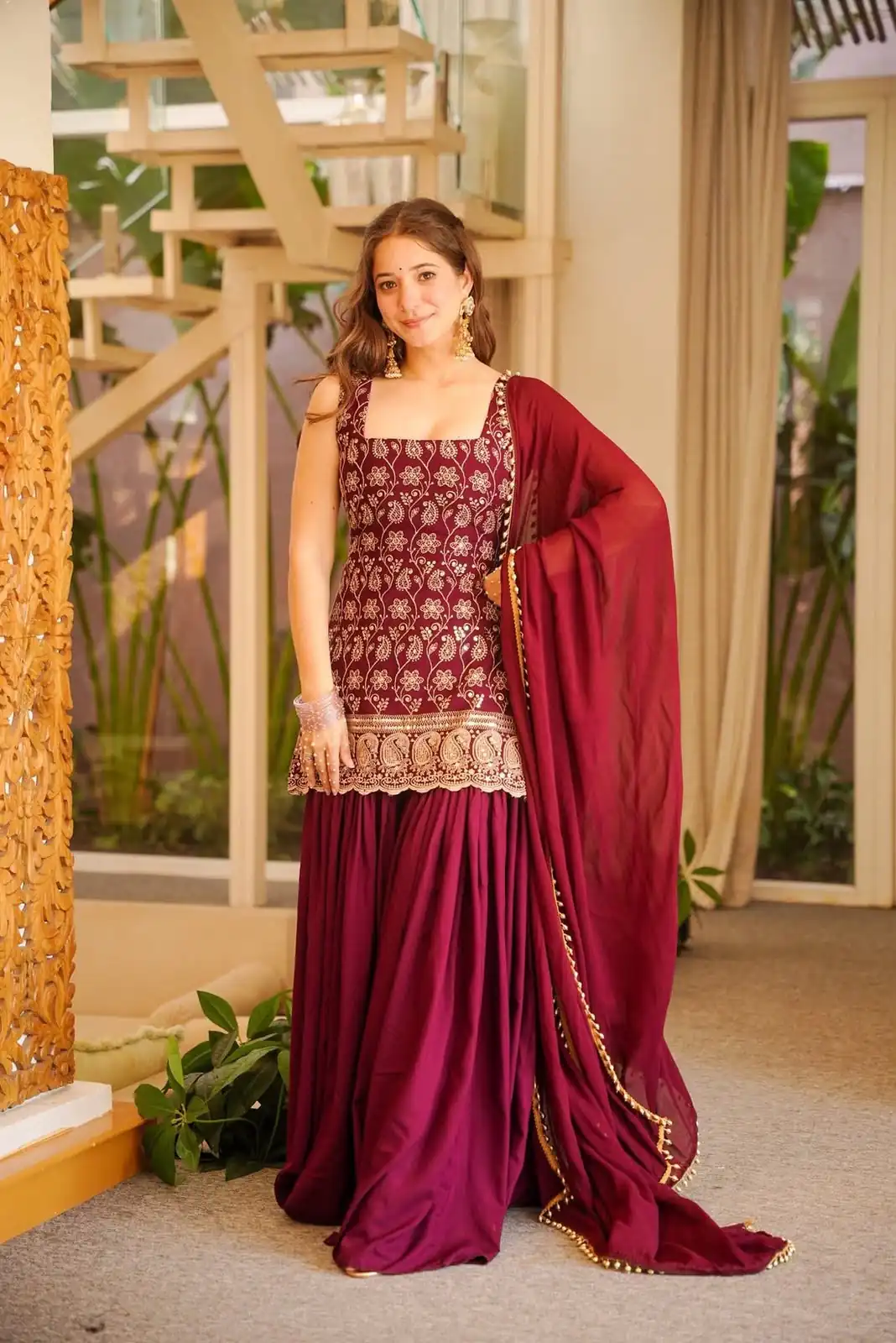 ST 1192 Maroon Faux Georgette Salwar Suit with Embroidery Work. Available at ₹2349 only. Delivery 4-6 Working Days. Shop now. | Jump Suits, Tops & Bottoms, Track Suits, Salwar suit, Casual Suits, Creative suits, Designer Suits, Palazzo Suits, Party Wear Suits, Patiala Suits, Straight Suits, Trendy Wear