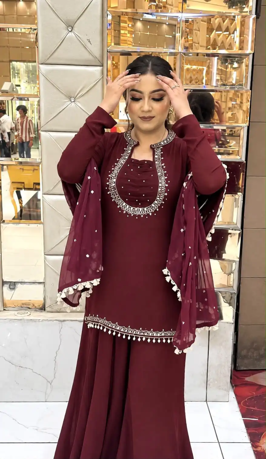 KD 1646 Maroon Georgette Salwar Suit with Mirror Work & Embroidery Work. Get it for ₹2149. Delivery 4-6 Working Days. Shop now. | Jump Suits, Salwar suit, Casual Suits, Creative suits, Designer Suits, Palazzo Suits, Party Wear Suits, Patiala Suits, Straight Suits