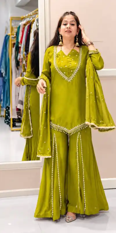 JF 054 Mehendi Color Roman Silk Salwar Suit with Embroidery Work. Available at ₹2399 only. Delivery 4-6 Working Days. Shop now. | Jump Suits, Salwar suit, Casual Suits, Creative suits, Designer Suits, Palazzo Suits, Party Wear Suits, Patiala Suits, Straight Suits