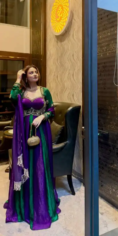 ZD 10025 Purple Fendy Silk Gown with Embroidery Work & Sequins Work. Special Price ₹2399. Delivery 4-6 Working Days. Shop now. | Gowns, Bollywood Gowns, Creative Gowns, Designer Gowns, Embroidered Gowns, Party Wear Gowns
