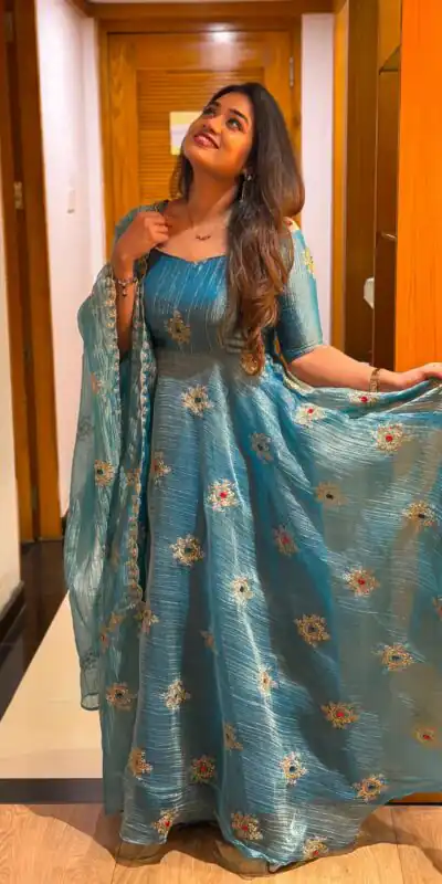 KD 1651 Rama in Salsa Silk Embroidery Work & Sequins Work Gown . Get it for ₹2449. Delivery 4-6 Working Days. Online Shop now. | Gowns, Bollywood Gowns, Creative Gowns, Designer Gowns, Embroidered Gowns, Party Wear Gowns