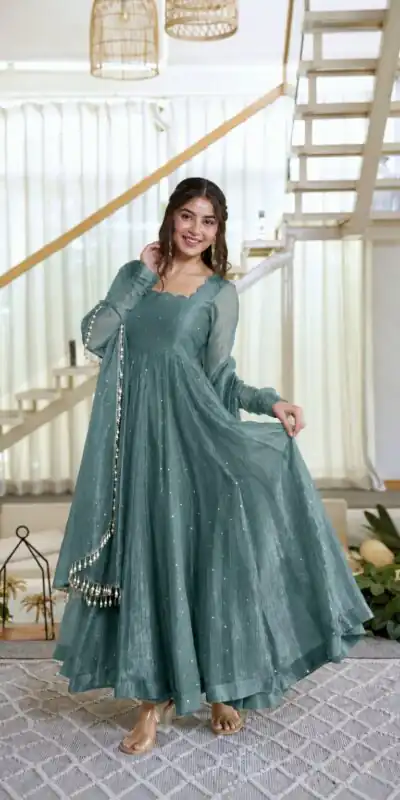 KD 1641 Teal in Salsa Silk Embroidery Work & Sequins Work Gown . Get it for ₹2899. Delivery 4-6 Working Days. Online Shop now. | Gowns, Bollywood Gowns, Creative Gowns, Designer Gowns, Embroidered Gowns, Party Wear Gowns