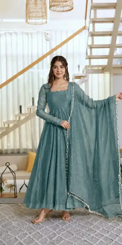 KD 1641 Teal in Salsa Silk Embroidery Work & Sequins Work Gown . Get it for ₹2899. Delivery 4-6 Working Days. Online Shop now. | Gowns, Bollywood Gowns, Creative Gowns, Designer Gowns, Embroidered Gowns, Party Wear Gowns