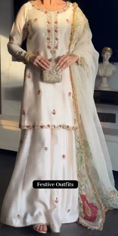 ST 1204 White Faux Georgette Salwar Suit with Embroidery Work. Available at ₹2249 only. Delivery 4-6 Working Days. Shop now. | Jump Suits, Tops & Bottoms, Track Suits, Salwar suit, Casual Suits, Creative suits, Designer Suits, Palazzo Suits, Party Wear Suits, Patiala Suits, Straight Suits, Trendy Wear