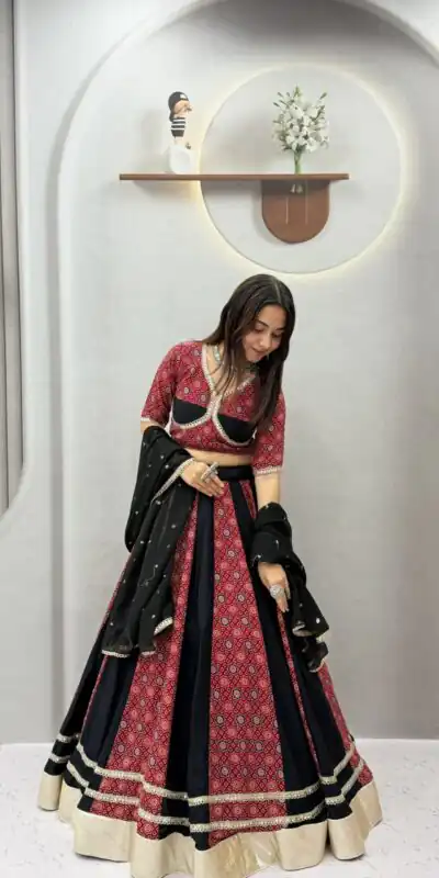 Ram 198 Black in Pure Cotton Mirror Work & Gamthi Work Lehenga Choli . Exclusive Offer ₹3149. Delivery 4-6 Working Days. Shop now. | Lehenga, Bollywood Lehenga, Creative Lehenga, Designer Lehenga, Embroidered Lehenga, Party Wear Lehenga