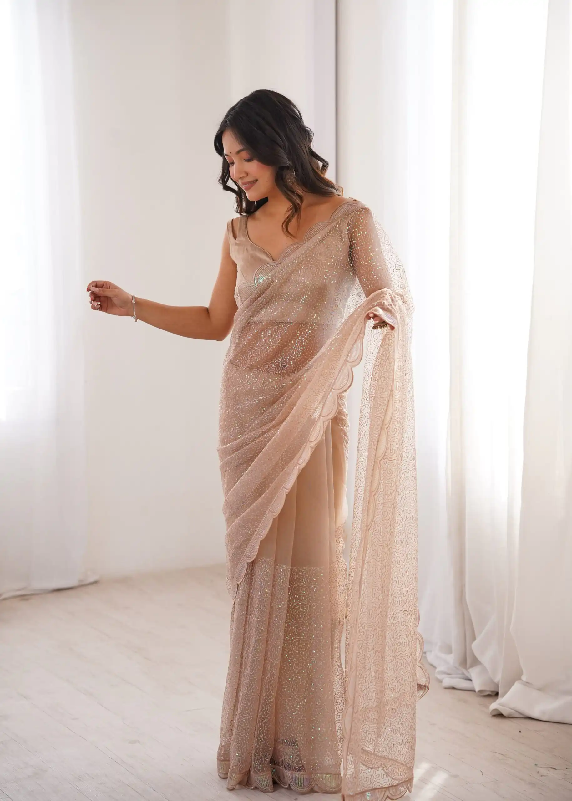 SP 90 Cream Soft Net Saree with Sequins Work & Embroidery Work. Available at ₹2299 only. Delivery 4-6 Working Days. Shop now. | Sarees, Bollywood Sarees, Creative Sarees, Designer Sarees, Embroidered Sarees, Ethnic Saree, Modern Digital sarees, Party Wear Sarees