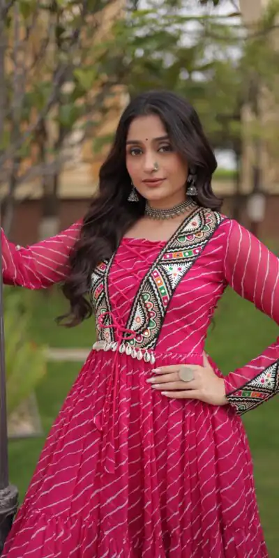 KA 1274 Pink in Colour Faux Georgette Bandhani Print Work Gown. Available at ₹2019 only. Delivery 4-6 Working Days. Shop now. | Gowns, Bollywood Gowns, Creative Gowns, Designer Gowns, Embroidered Gowns, Party Wear Gowns