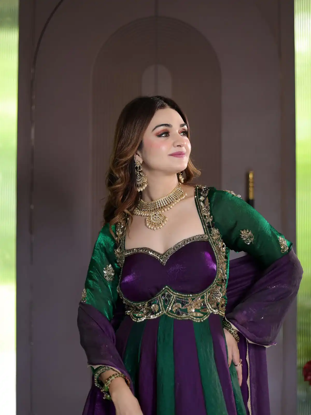 ND 5072 Purple Fendy Silk Gown with Embroidery Work & Sequins Work. Special Price ₹2849. Delivery 4-6 Working Days. Shop now. | Gowns, Bollywood Gowns, Creative Gowns, Designer Gowns, Embroidered Gowns, Party Wear Gowns