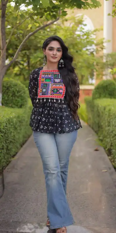 KA 5079 Black Fox Georgette Kurti with Lace Work & Mirror Work. Affordable Price ₹2719. Delivery 4-6 Working Days. Shop now. | Kurti, Bollywood Kurti, Creative Kurtis, Designer Kurti, Party Wear Kurti, Selfie Kurti