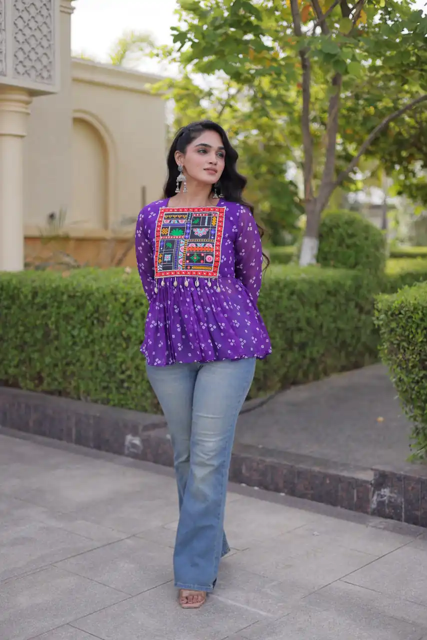 KA 5079 Purple Fox Georgette Kurti with Lace Work & Mirror Work. Affordable Price ₹2719. Delivery 4-6 Working Days. Shop now. | Kurti, Bollywood Kurti, Creative Kurtis, Designer Kurti, Party Wear Kurti, Selfie Kurti