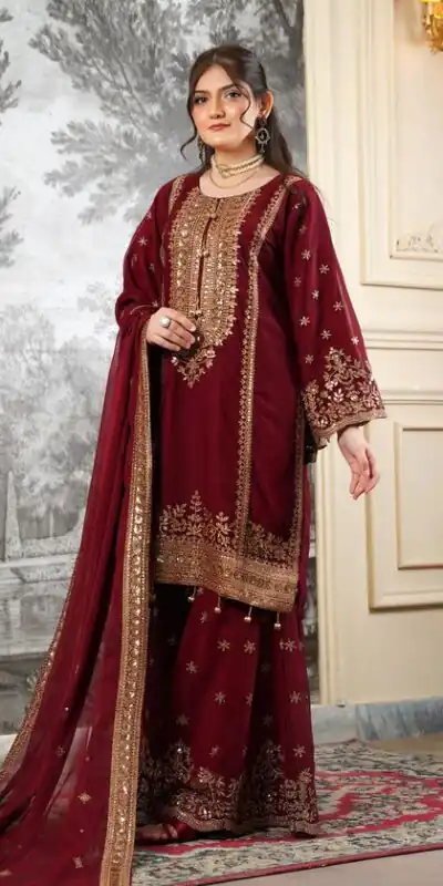 NSR 890 Maroon Fendy Silk Salwar Suitwith Embroidery Work & Lace Work. Now at just ₹2399. Delivery 4-6 Working Days. Shop now. | Jump Suits, Salwar suit, Casual Suits, Creative suits, Designer Suits, Palazzo Suits, Party Wear Suits, Patiala Suits, Straight Suits