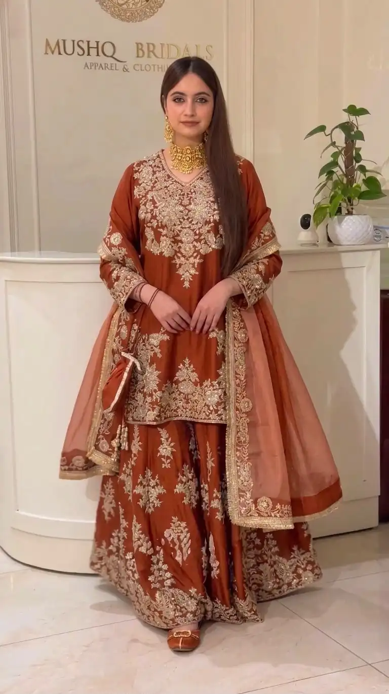 MT 1079 Rust Natural Silk Salwar Suit with Sequins Work & Embroidery Work. Special Price ₹2449. Delivery 4-6 Working Days. Shop now. | Jump Suits, Salwar suit, Casual Suits, Creative suits, Designer Suits, Palazzo Suits, Party Wear Suits, Patiala Suits, Straight Suits