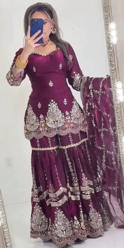 NF 1297 Wine Fendy Silk Salwar Suitwith Embroidery Work & Lace Work. Now at just ₹2799. Delivery 4-6 Working Days. Shop now. | Jump Suits, Salwar suit, Casual Suits, Creative suits, Designer Suits, Palazzo Suits, Party Wear Suits, Patiala Suits, Straight Suits