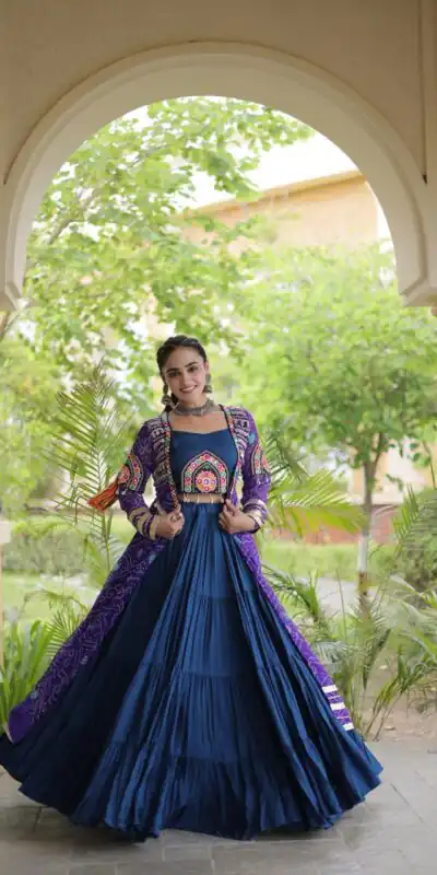 KA 5083 Navy Blue Color Rayon Embroidery Work & Cowrie Work Lehenga Choli . Grab it for ₹2949. Delivery 4-6 Working Days. Shop now. | Lehenga, Bollywood Lehenga, Creative Lehenga, Designer Lehenga, Embroidered Lehenga, Party Wear Lehenga