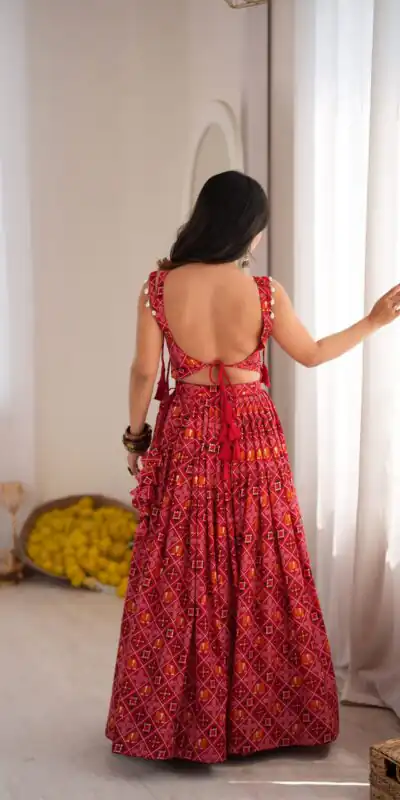 SP 96 Redl Color Rayon Embroidery Work & Cowrie Work Lehenga Choli . Grab it for ₹2199. Delivery 4-6 Working Days. Shop now. | Lehenga, Bollywood Lehenga, Creative Lehenga, Designer Lehenga, Embroidered Lehenga, Party Wear Lehenga