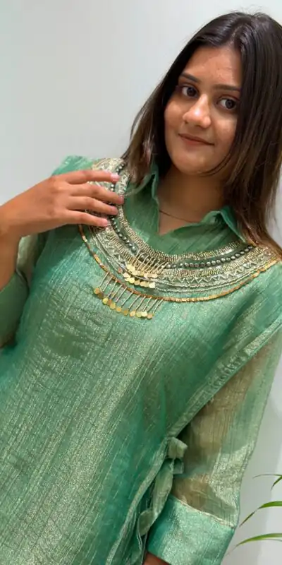 BE 485 Pista Colour | Brown Salsa Silk Kurti with Hand Work. Get it for ₹2249. Delivery 4-6 Working Days. Online Shop now. | Kurti, Bollywood Kurti, Creative Kurtis, Designer Kurti, Party Wear Kurti, Selfie Kurti
