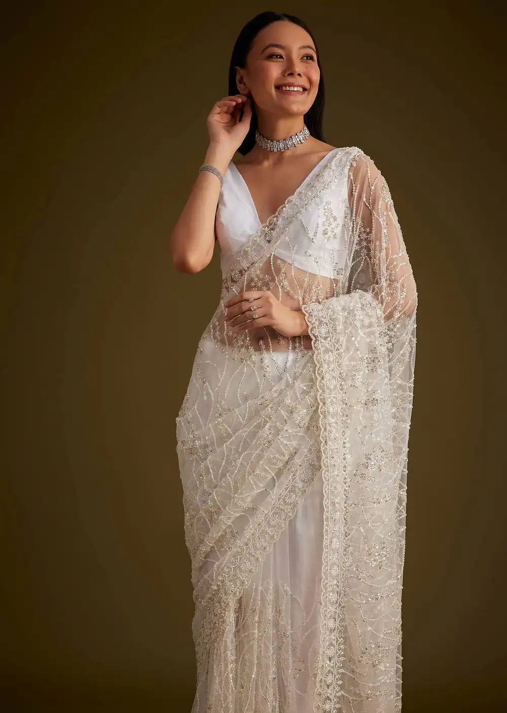 DF 3486 White Color Butterfly Net 5mm Sequence Embroiderer Work Saree Casual, Wedding, Festive, Events . Expected Delivery  4-6 Working Days @1899/- only                                                                                | Sarees, Bollywood Sarees, Creative Sarees, Designer Sarees, Embroidered Sarees, Ethnic Saree, Modern Digital sarees, Party Wear Sarees