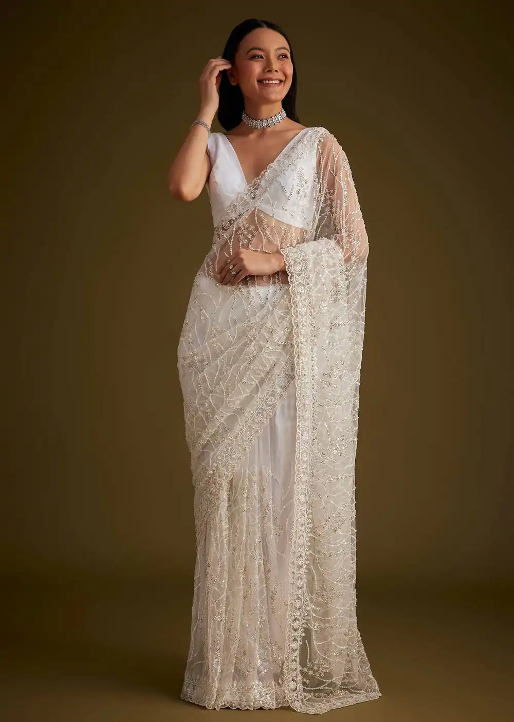 DF 3486 White Color Butterfly Net 5mm Sequence Embroiderer Work Saree Casual, Wedding, Festive, Events . Expected Delivery  4-6 Working Days @1899/- only                                                                                | Sarees, Bollywood Sarees, Creative Sarees, Designer Sarees, Embroidered Sarees, Ethnic Saree, Modern Digital sarees, Party Wear Sarees